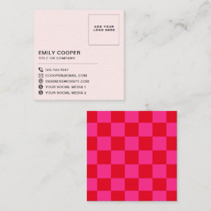 Simple Modern Red and Pink Checkerboard Your Logo Square Business Card