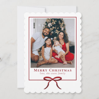 Simple Modern Red Bow Family Photo Holiday Card