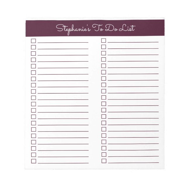 Simple Modern Red Brown Two Column Checklist Notepad (Front)