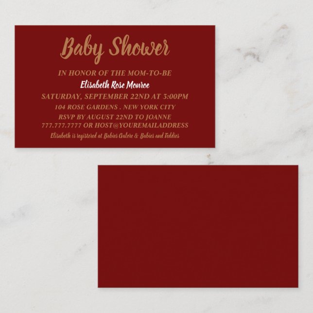 Simple & Modern, Red & Gold Baby Shower Ticket (Front/Back)