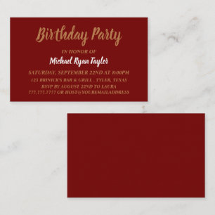 Simple & Modern, Red & Gold Birthday Party Ticket