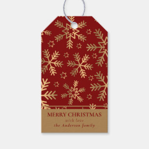 Simple Modern Red Gold Merry Christmas Snowflakes Gift Tags