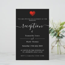 Simple Modern Red Heart Black Reception Invitation