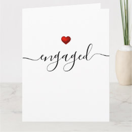 Simple Modern Red Heart White Engaged Card