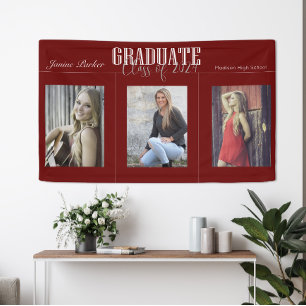 Simple Modern Red Photo Graduation Party Banner