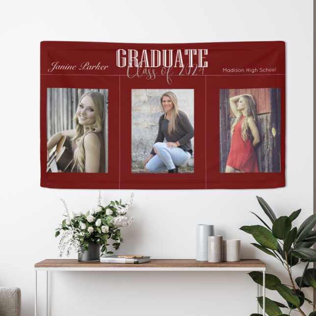 Simple Modern Red Photo Graduation Party Banner (Creator Uploaded)