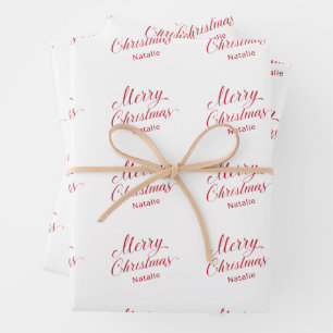 Simple Modern Red Script Elegant Christmas Wrapping Paper Sheet