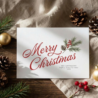 Simple Modern Red Script Merry Christmas Holiday Card