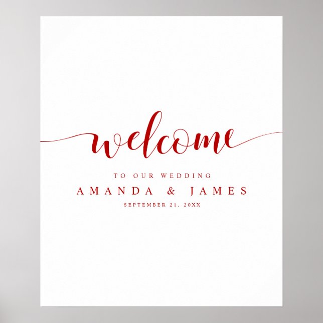 Simple Modern Red Script Wedding Welcome Poster (Front)