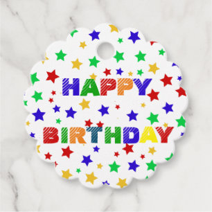 Simple Modern red Star colourful birthday party Favour Tags