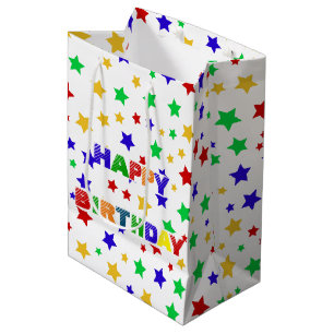 Simple Modern red Star colourful birthday party Medium Gift Bag