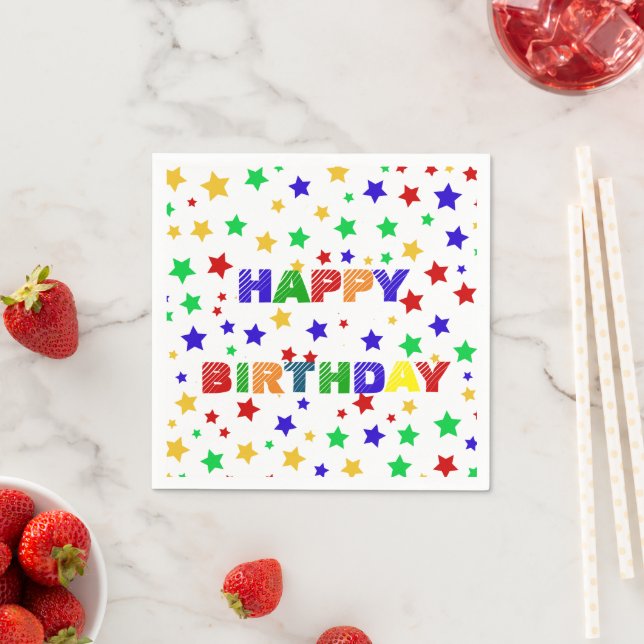 Simple Modern red Star colourful birthday party Napkin (Insitu)
