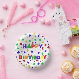 Simple Modern red Star colourful birthday party Paper Plate