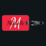 Simple Modern Red & White Monogram Luggage Tag<br><div class="desc">Modern and simple red background and white custom monogram first initial and first name</div>