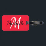 Simple Modern Red & White Monogram Luggage Tag<br><div class="desc">Modern and simple red background and white custom monogram first initial and first name</div>