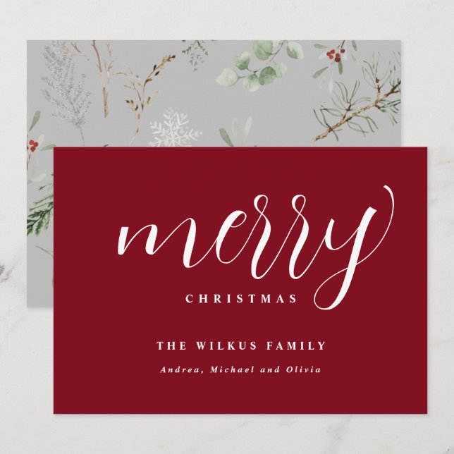 Simple Modern Red White Non Photo Christmas Holiday Card (Front/Back)