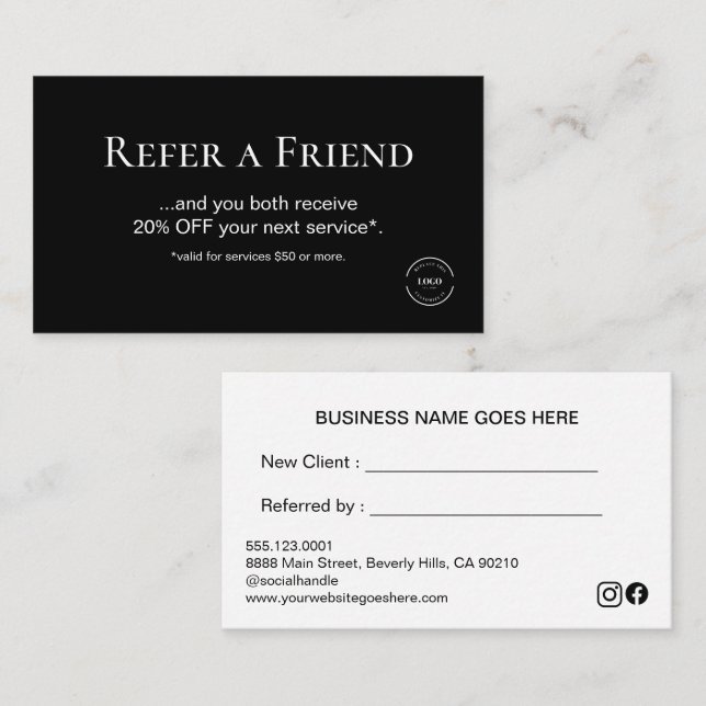 Simple Modern Refer a Friend Custom black Loyalty Card (Front/Back)