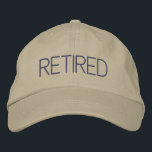 Simple Modern Retirement Gift Retired  Embroidered Hat<br><div class="desc">Simple retirement gift for a current retiree or a co-worker or boss who is retiring. Fully editable unisex khaki baseball hat cap features the word RETIRED embroidered in a bold modern font with espresso brown embroidery thread. Other hat colours and styles, as well as other embroidery thread colours available. Designed...</div>