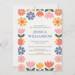 Simple Modern Retro Floral Graduation Party Invitation