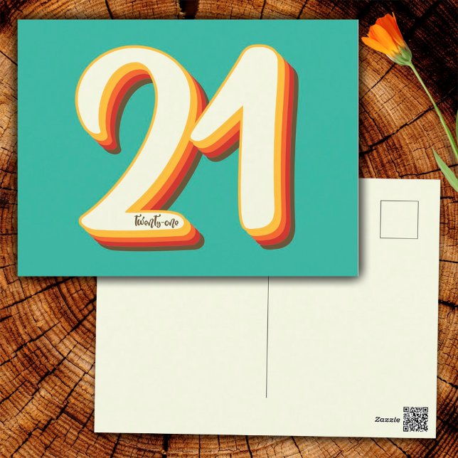 Simple Modern Retro Groovy 21st Birthday Postcard (Front and Back)