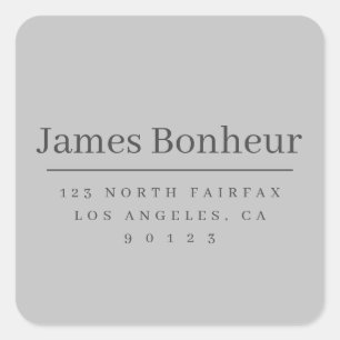 Simple Modern Return Address Grey Square Sticker