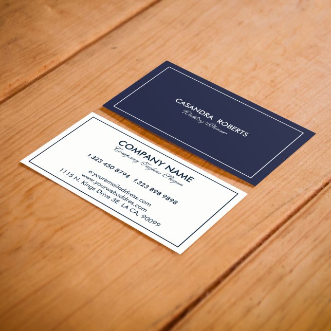 Simple Modern Reversible Dark-Blue & White Border Business Card (Creator Uploaded)