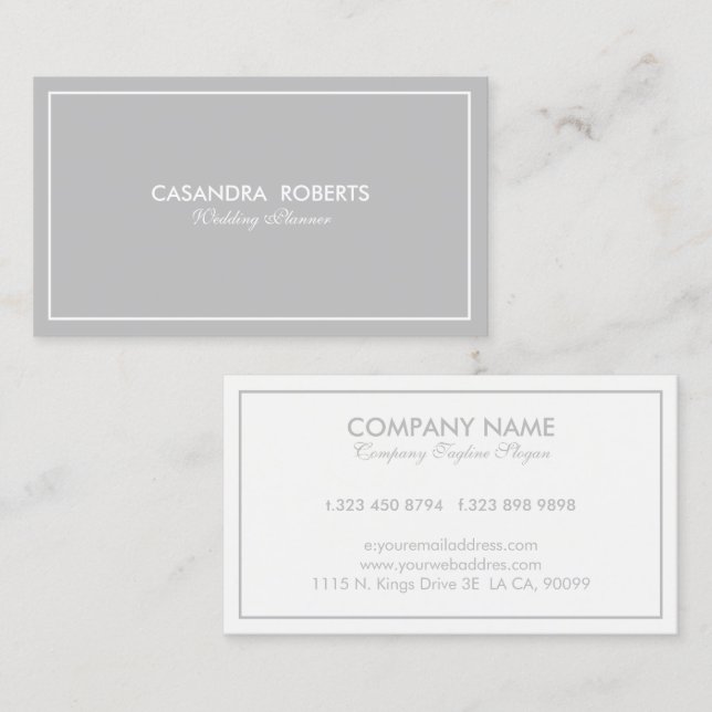 Simple Modern Reversible Grey & White Border Business Card (Front/Back)