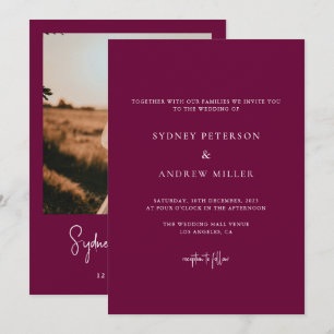 Simple Modern Romantic Burgundy Photo Wedding Invitation