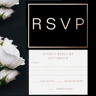 Simple Modern ROSE Gold Border Wedding RSVP Foil Invitation Postcard