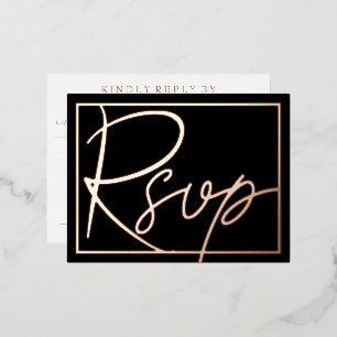 Simple Modern ROSE Gold Border Wedding RSVP     Foil Invitation Postcard