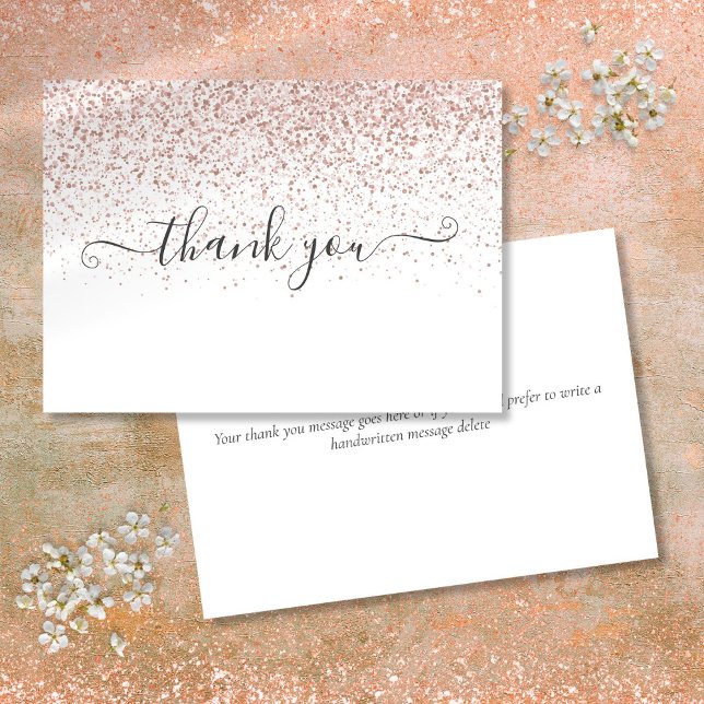 Simple Modern Rose Gold Glitter Script Thank You Card (Simple Modern Rose Gold Glitter Script Thank You Card)