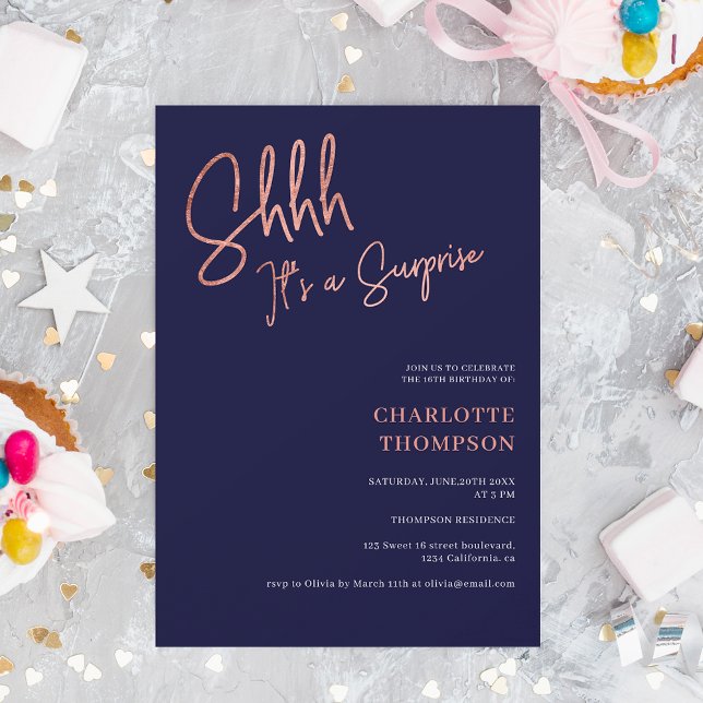 simple modern rose gold photo surprise Sweet 16 Invitation (Creator Uploaded)