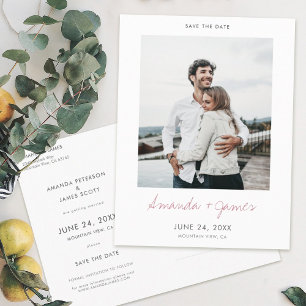 Simple Modern Rose Gold Script Photo Save the Date Announcement Postcard