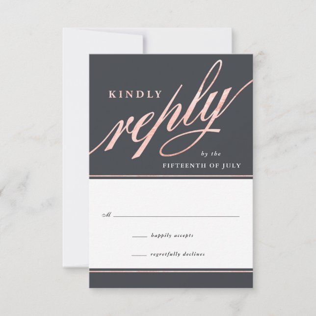 Simple Modern Rose Gold Script Reply Cards (Front)