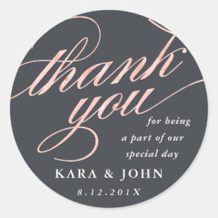Simple Modern Rose Gold Script Thank You Favour Classic Round Sticker
