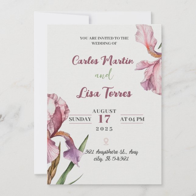 Simple modern rose wedding invitation (Front)