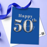 Simple Modern Royal Blue and Silver 50th Birthday Postcard<br><div class="desc">Celebrate the golden milestone of life with this exquisite 50th Birthday postcard. The postcard’s features a deep, rich blue background that provides a stunning contrast to the elegant light grey/white cursive font that spells out “Happy” and “Birthday”. The number “50”, rendered in a luxurious silver tone, takes centre stage, symbolising...</div>