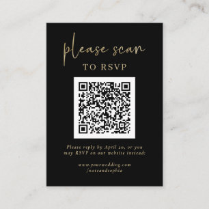 Simple Modern RSVP with QR Code   Gold and Black Enclosure Card