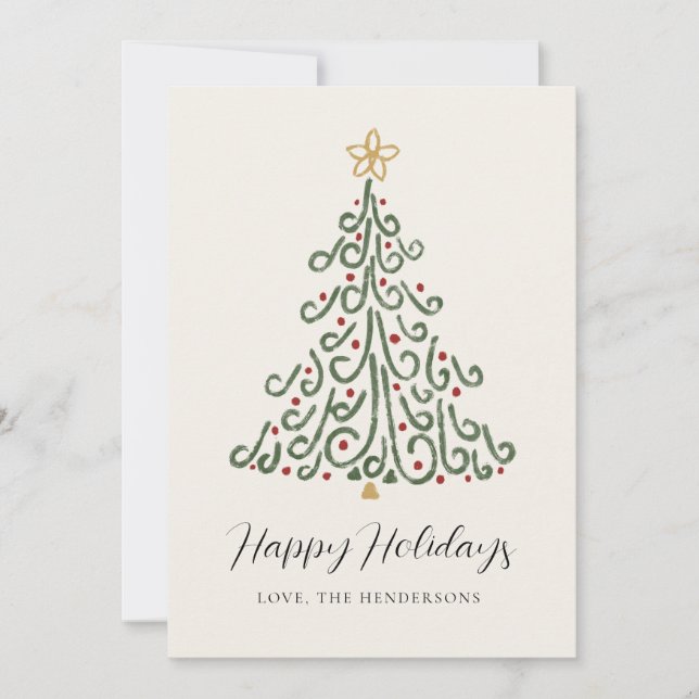 Simple Modern Rustic Christmas Tree  Holiday Card (Front)