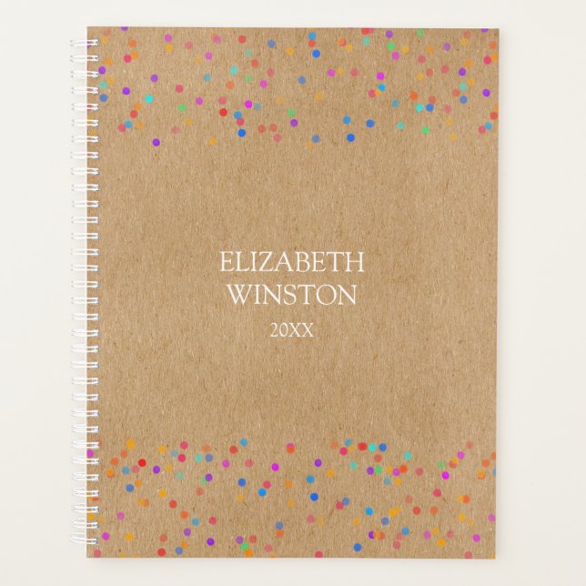 Simple Modern Rustic Kraft Rainbow Confetti  Plann Planner (Front)