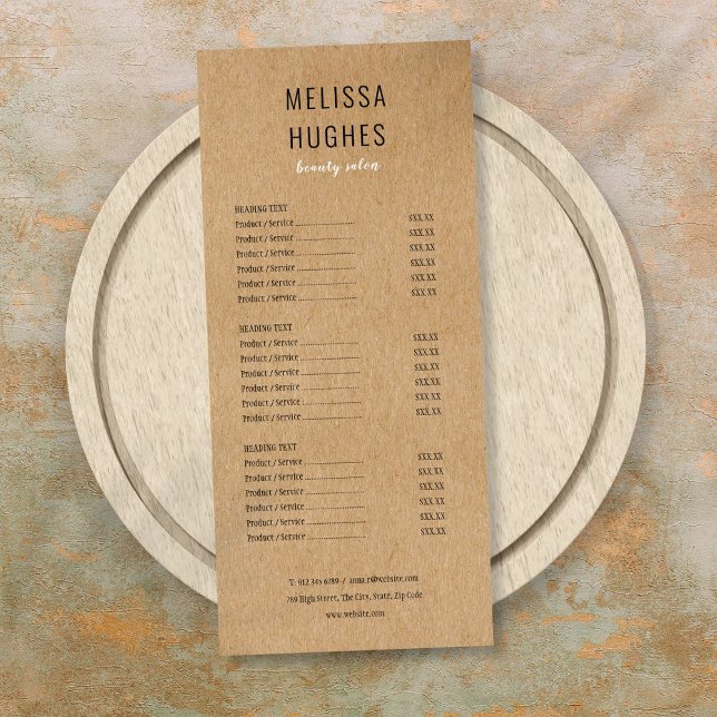 Simple Modern Rustic Kraft Salon Service Menu (Simple Modern Rustic Kraft Salon Service Menu)