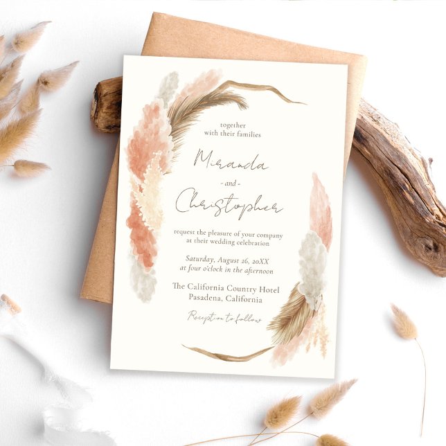 Simple Modern Rustic Pampas Grass Wedding Invitation (Creator Uploaded)