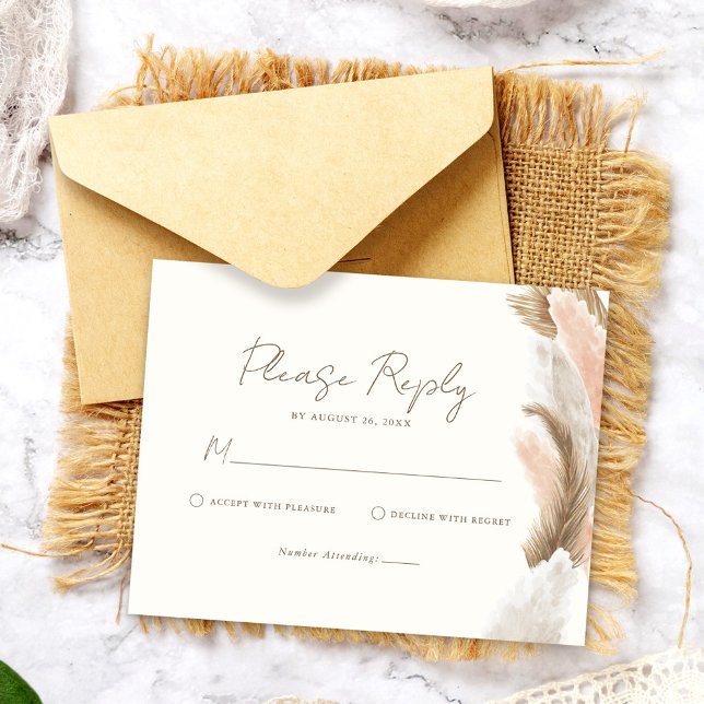 Simple Modern Rustic Pampas Grass Wedding RSVP Card (Creator Uploaded)