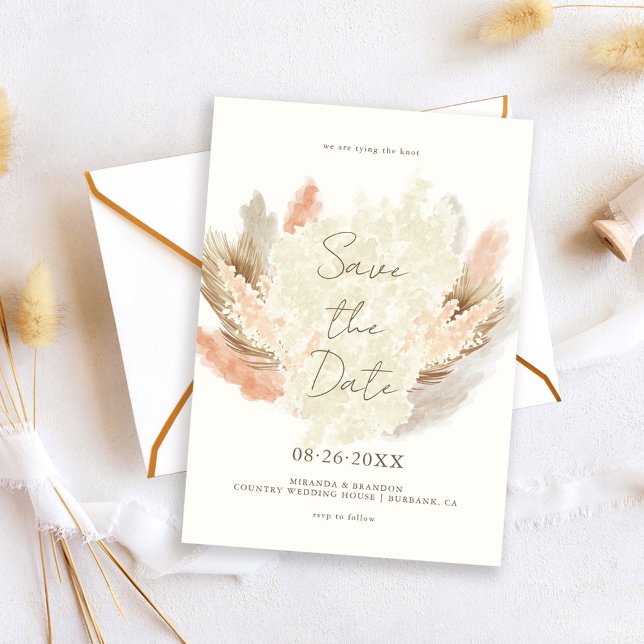 Simple Modern Rustic Pampas Grass Wedding Save The Date (Creator Uploaded)