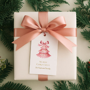 Simple Modern Rustic Pink Christmas Tree Gift Tags