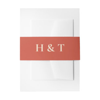 Simple Modern Rustic Terracotta Custom Initial Invitation Belly Band