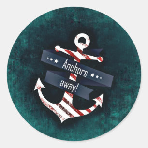 Simple Modern Rustic Turquoise Nautical Anchor Classic Round Sticker