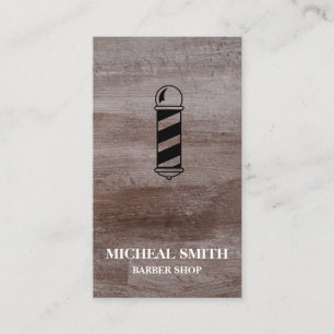 Simple Modern Rustic Wood Pole Barber Shop Business Card