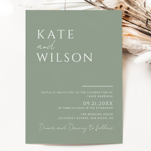 Simple Modern Sage Green and White Wedding Invitation