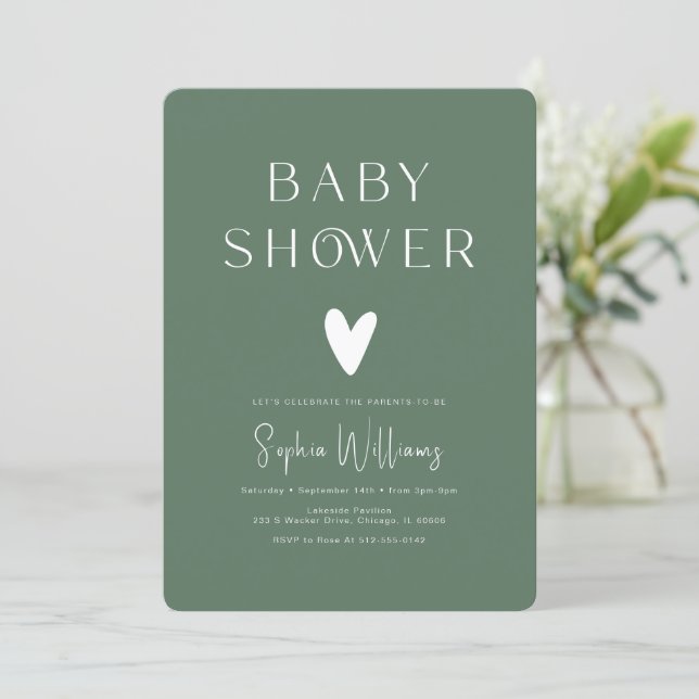 Simple Modern Sage Green Baby Shower Invitation (Standing Front)